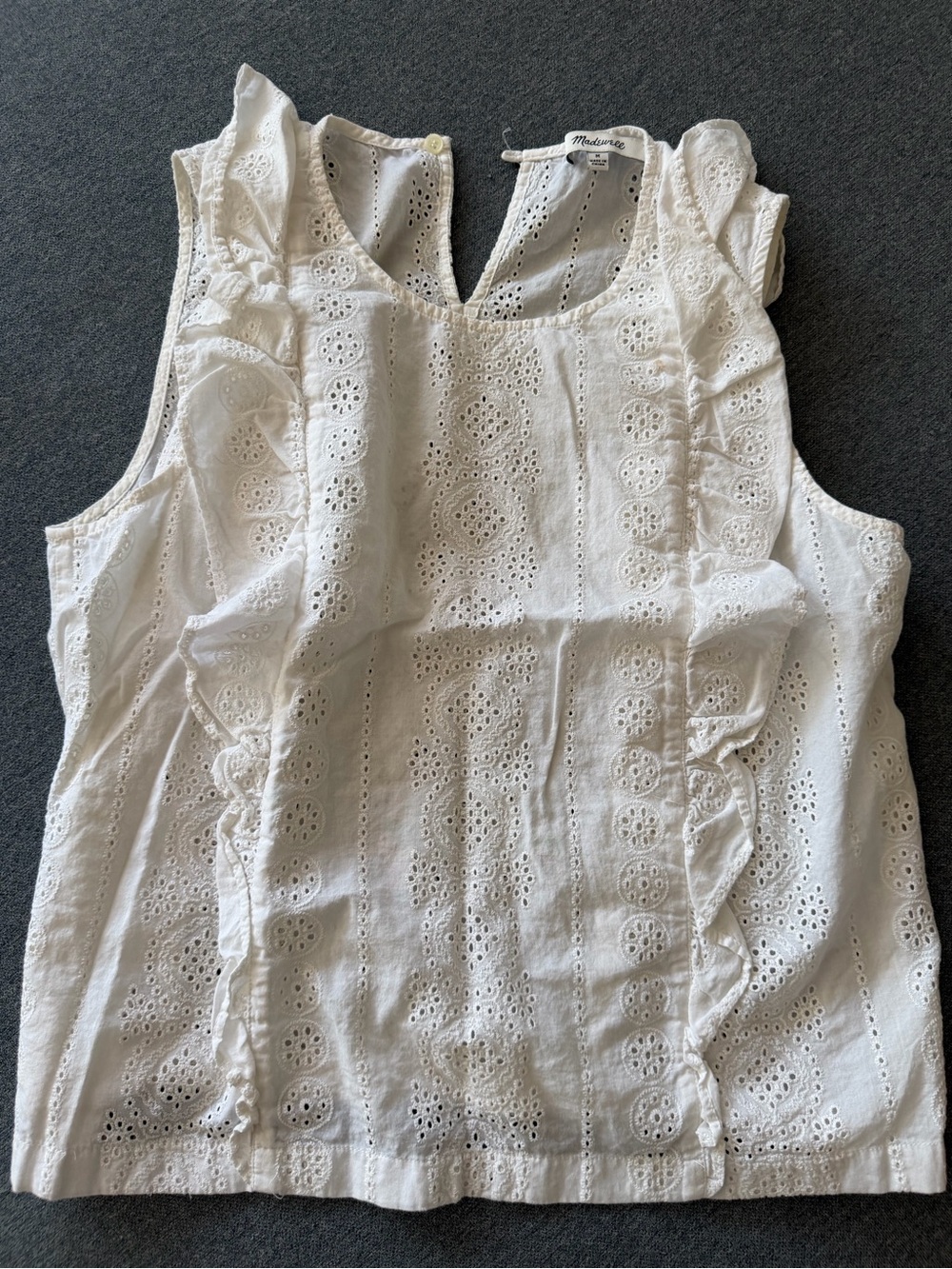 Madewell White Eyelet Ruffle Tank Top